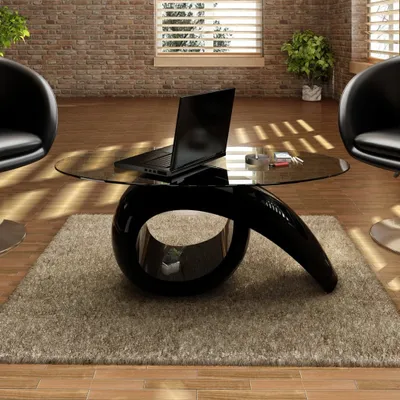 Produktbild von The Living Store Couchtisch mit ovaler Glasplatte Hochglanz Schwarz