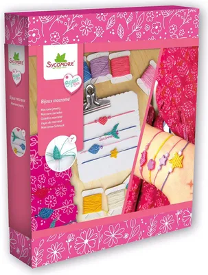 Obrázek produktu pro Sada na výrobu šperků Macramé Sycomore, sada na výrobu pletených šperků, barevné nitě, korálky, od 7 let