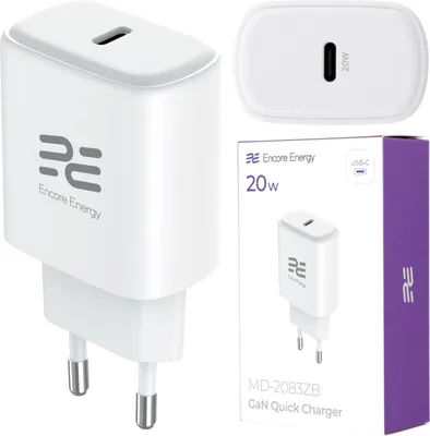 Produktbild von Netzladegerät GaN 20W USB-C QC PD Encore Energy MD-2083ZB