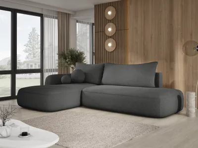 Zdjęcie produktu dla DomoHome Narożnik BABU z funkcją łóżka - Nowoczesny Narożnik Tapicerowany Do Salonu Funkcjonalna Sofa Łóżko W Tkaninie TERAZ ALBO NIGDY Rozmiar: 300x105x60cm, Lewa Strona Kolor: CZARNY