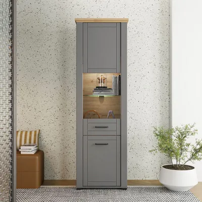 Immagine prodotto di Dmora Vetrina Piscinas 61x41x195h cm Grigio, 4 Ripiani Apertura Battente