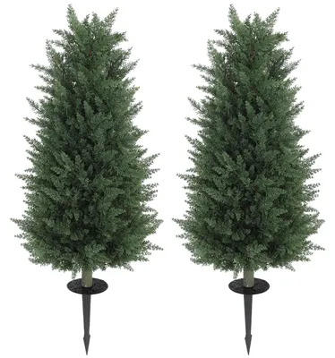Image de HOMCOM Lot de 2 cyprès artificiels de 100 cm, plante artificielle en plastique avec tige d'ancrage