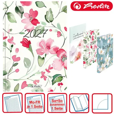 Produktbild von Herlitz Buchkalender A5 Rainbow 2027, Jahr / Motiv:2027 / Blumen beige pink