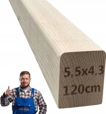 Obrázok produktu pre Zábradlie schodiska - hranolové drevo - jaseňové drevo - 5,5 x 4,3 x 120 cm - zábradlie - brúsené - pripravené na lakovanie alebo maľovanie