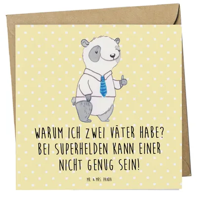 Produktbild von Mr. & Mrs. Panda Grußkarte Superhelden Stiefvater - Gelb Pastell - Geschenk, Stiefkinder, Glückwunschkarte, faltkarte, Geschenke, Freude, anlasskarte, Klappkarte, Liebe