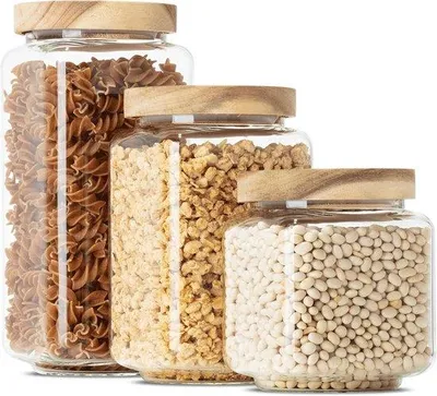 Produktbild von Quadratische Vorratsdosen-Set, luftdicht, stapelbar, 3-teilig, 600-1200ml Glas