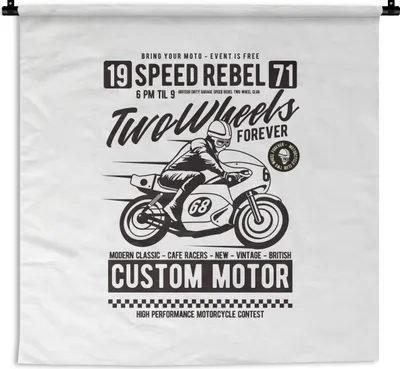 Produktbild von MuchoWow® Wandteppich Wandbehang Motorrad - Helm - Retro 150x150 cm Tapisserie Dekoration Wandtuch - Wohnaccessoires - Modernes