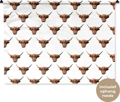 Produktbild von MuchoWow® Wandteppich Wandbehang Muster - Schottisches Hochlandrind - Tiere 120x90 cm Tapisserie Dekoration Wandtuch - Wohnen - Aufhänger für die Wand