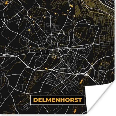 Produktbild von MuchoWow® Poster Gold - Deutschland - Karte - Stadtplan - Delmenhorst 50x50 cm - Wohnzimmerdekoration