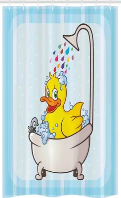 Image de ABAKUHAUS Canard Rideau de douche étroit, mascotte caricaturale dans la baignoire, ensemble de décoration de salle de bain en tissu avec crochets, 120 x 180 cm, multicolore