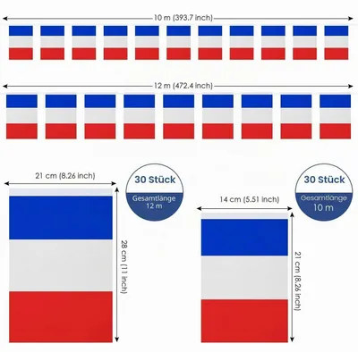 Obrázek produktu pro Girlanda vlajek Francie, 30 kusů, délka 12 metrů, polyester, voděodolná, pro dekoraci na party