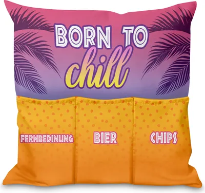 Produktbild von Sofahelden Kissen, 45 x 45, mit Füllung, Kissen mit Taschen, Filmabend, Geburtstag Valentinstag, Couch Sofa Bett, Motiv Born to Chill [091]
