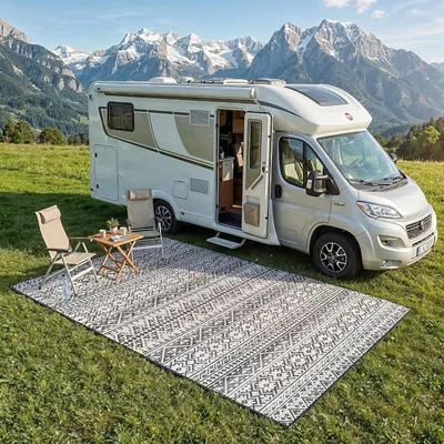 Produktbild von Teppich für den Außenbereich 300x400 cm aus Kunststoff, wetterfest und leicht – 4,2 kg, Picknickdecke und Vorzeltteppich aus Kunststofffasern