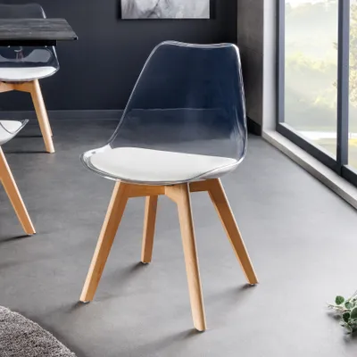 Produktbild von riess-ambiente Design Stuhl SCANDINAVIA MEISTERSTÜCK transparent weiß Kunststoff Buchenholz natur Esszimmerstuhl Essstuhl Küchenstuhl