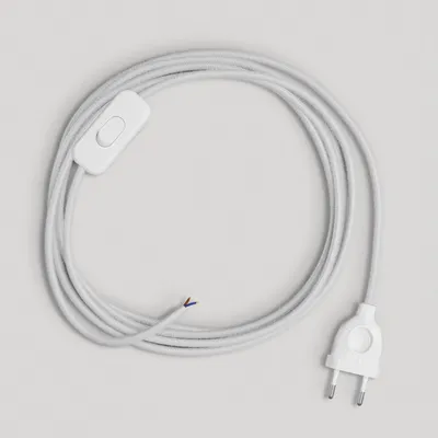 Immagine prodotto di Creative-Cables Cablaggio per lampada con cavo in cotone da 1,8 m – (Cavo 2x0,75 mm² bianco RC01, spina EU e interruttore bianchi) – Conforme a standard di sicurezza