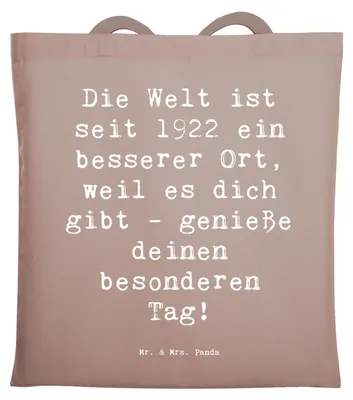 Produktbild von Mr. & Mrs. Panda Schultasche Spruch 1922 Geburtstag - Braun Pastell - Geschenk, besonderer Tag, Geburtstagsgeschenk, Erinnerungen, Glückwunsch, Tote Bag, Tasche, Uni