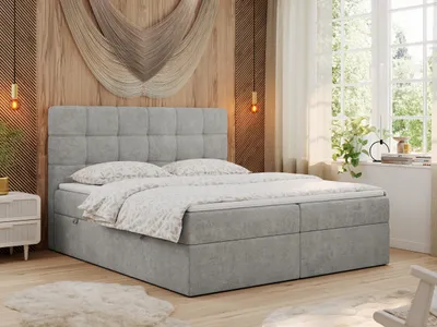 Produktbild von MKS MEBLE Boxspringbett 180x200 mit Matratze, Bett mit Multipocket - Matratze H4 und Topper, Polsterbett 180x200 mit Bettkasten und Kopfteil, ERNI - Hellgrau Stukture