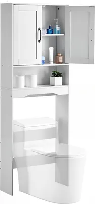 A white bathroom storage cabinet placed over a toilet.