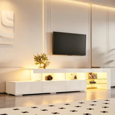 Produktbild von TV-Schrank mit LED-Beleuchtung,drei Schubladen, TV Board für Fernseher bis 75 Zoll, für Wohnzimmer 180 x 35 x 45 cm