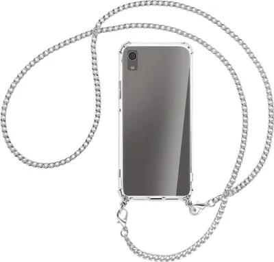 Produktbild von Handykette Backcover-Schutzhülle mit Band (Metall silberfarben) für Sony Xperia XA1 - silberfarbene Kette