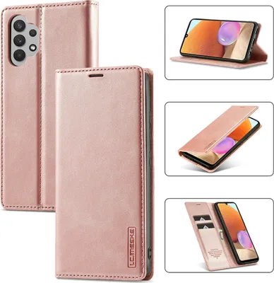 Obrázek produktu pro Galaxy A32 4G Kožené pouzdro s funkcí stojánku a držákem karet, peněženkový design pouzdro pro Samsung Galaxy A32 4G Růžový