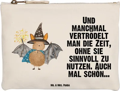 Produktbild von Mr. & Mrs. Panda Etui Fledermaus Zauberer Größe M - Weiß - Geschenk, Pouch, kosmetiktäschchen, Reinsteigern, Schlampermäppchen, Magier, Kulturbeutel, Fledermäuse, Frauen