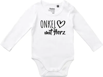 Produktbild von Huuraa Baby Body Onkel mit Herz 80 White  Baumwolle Fairtrade Langarmbody Geschenkidee