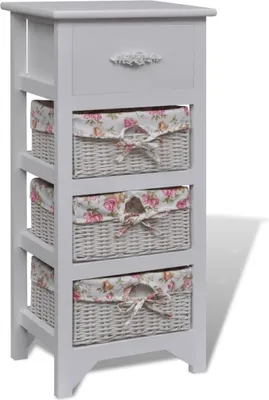 Image de Meuble d'appoint avec 1 tiroir et 3 paniers Blanc bois de paulownia