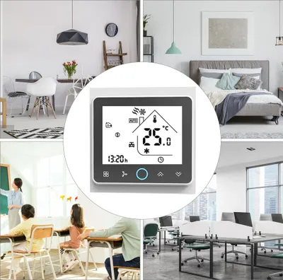 Image de Quatre tubes Thermostat d'ambiance intelligent Contrôleur de tempŽrature numŽrique programmable pour climatiseurs (BAC-002EL, blanc et noir)
