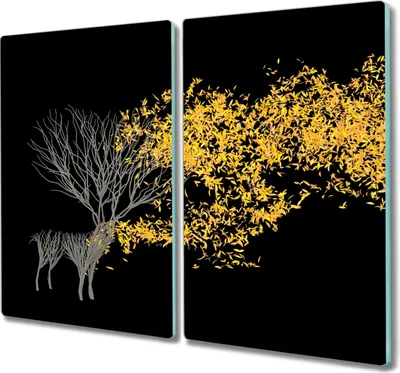Produktbild von Coloray Schneidebrett Herdabdeckplatte 2x30x52 cm Kochplattenabdeckung Küchenbrett Hackbrett - Baum Hirsch
