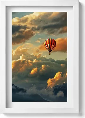 Produktbild von Ballonfahrt zwischen den Wolken– Wandbild mit Rahmen – Gerahmtes Bild  – Wanddekoration – 20x30 cm – Weiß