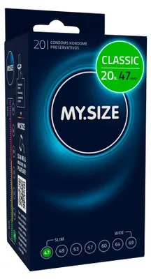 Produktbild von MY.SIZE Classic Kondome 47 mm Breite | 20 Stück Packung | extra dünn | gefühlsecht hauchzart | dünne 0,07 mm Wandstärke