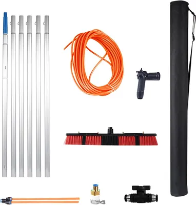 Produktbild von Teleskop-Fensterreinigungsbürste mit 3–12 m Reichweite, 55 cm breite Aluminium-Teleskopbürste für Solarpanel, Terrassendach und Wintergarten, Reinigungsset für PV-Anlagen