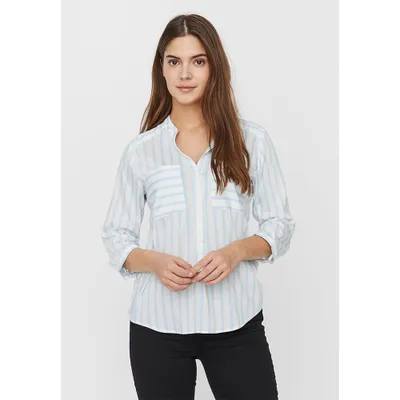 Productafbeelding van Vero Moda Erika gestreepte top, 3/4 mouw, kleur: blauw met strepen (maat S)
