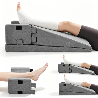 Produktbild von Beinhochlagerungskissen - Orthopädisches Kniekissen - 3-in-1 - Höhenverstellbar - Memoryschaum - Keilform - Bei Beinschwellung und Schmerzen - Dunkelgrau