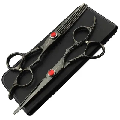 Produktbild von Friseurschere 6 Zoll Schwarz Rose Muster Edelstahl 2 Stück