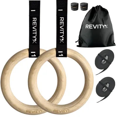 Produktbild von Turnringe Set - Gymnastikringe für Calisthenics, Holz Gym Rings mit Trainingplan