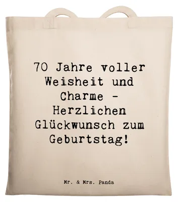 Produktbild von Mr. & Mrs. Panda Jutebeutel Spruch 70. Geburtstag - Transparent - Geschenk, Tote Bag, Happy Birthday, herzlichen Glückwünsche, festivaltasche, Alter, Charme, Tasche