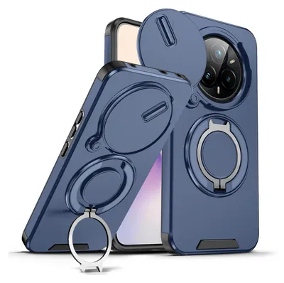 Immagine prodotto di Custodia a doppio strato per Realme 14 Pro+, copertura scorrevole per la fotocamera e supporto ad anello magnetico Blu