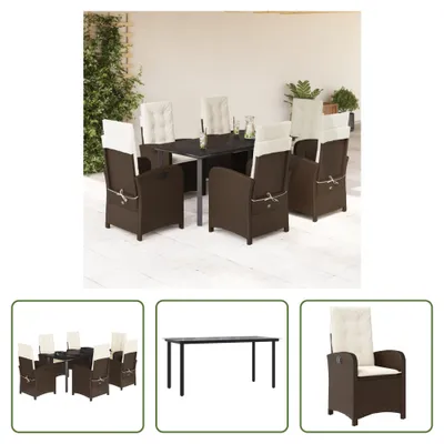 Image de The Living Store Ensemble de jardin 7 pièces avec coussins Marron Poly Rattan