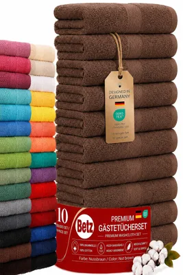 Produktbild von Betz 10 Stück Gästetücher 30x50 cm PREMIUM 100% Baumwolle Set Händehandtücher Farbe: nuss