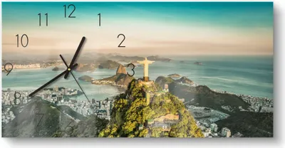 Produktbild von DEQORI Glasuhr 60x30 cm Zahlen 'Blick auf Cristo Redentor' Wanduhr Glas Uhr Design leise