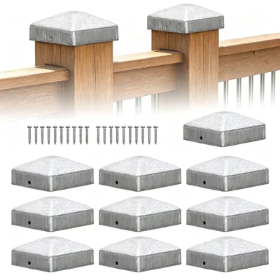 Produktbild von Set mit 10 verzinkten Stahl-Pfostenkappen, 7x7 cm