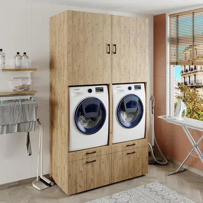 Immagine prodotto di Roomart SERIE 2: mobile doppio per lavatrice, larghezza 134 cm, rovere