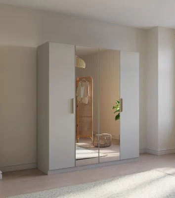 Produktbild von Kleiderschrank Drehtürenschrank Quadra-Spin | 4-türig | mit Spiegeltüren | seidengrau | 181x210 | Griff Skandi
