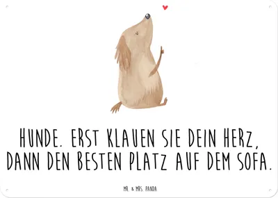 Produktbild von Mr. & Mrs. Panda Wandbild Hund Liebe DIN A3 - Weiß - Geschenk, Hunde, Verliebt, Sprüche, Herz, Metallbild, tafel, Retro Blechschild, Magnetschild, Schild