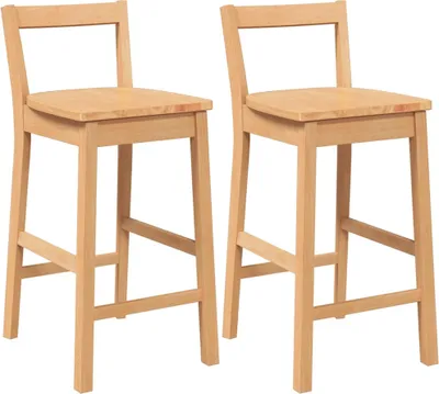 Two wooden bar stools are shown against a white background.