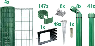 Produktbild von Alberts Fix-Clip Pro Gartenzaun, Höhe 81 cm, Länge 100 m, Zaun-Komplettset mit Bodenhülsen, grün