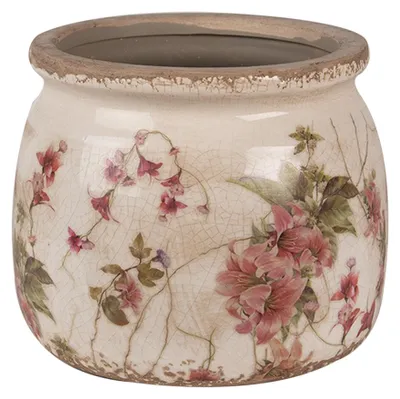 Productafbeelding van Clayre & Eef bloempot, diameter 16 cm, hoogte 13 cm, beige, roze, keramiek, voor bloemen