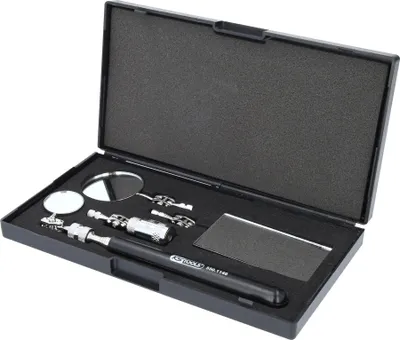 A set of inspection mirrors in a black case with foam padding.